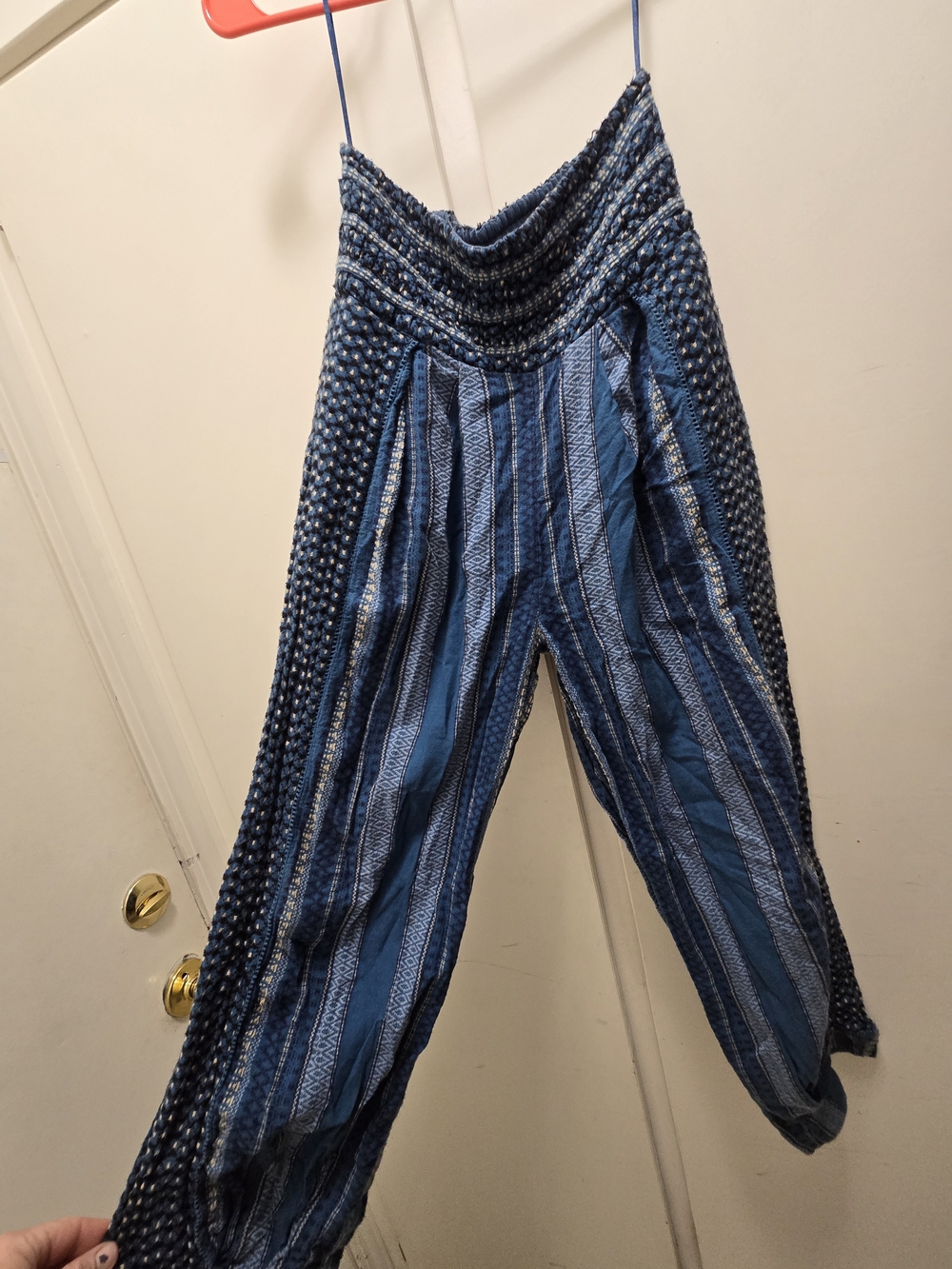 Free People Jade Jacquard Balloon Pants Blue White Geometric Boho